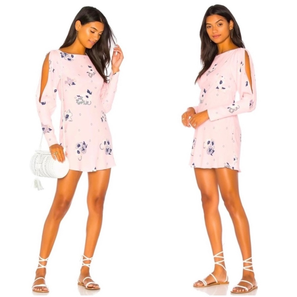 Free People Sunshadows Pink Rosebud Split Sleeves Mini Dress Sz 0
